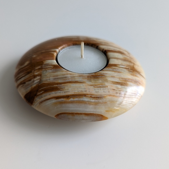 Marble Onyx Tea Light Candle Holder Round Disk Polished Natural Stone - Picture 10 of 10